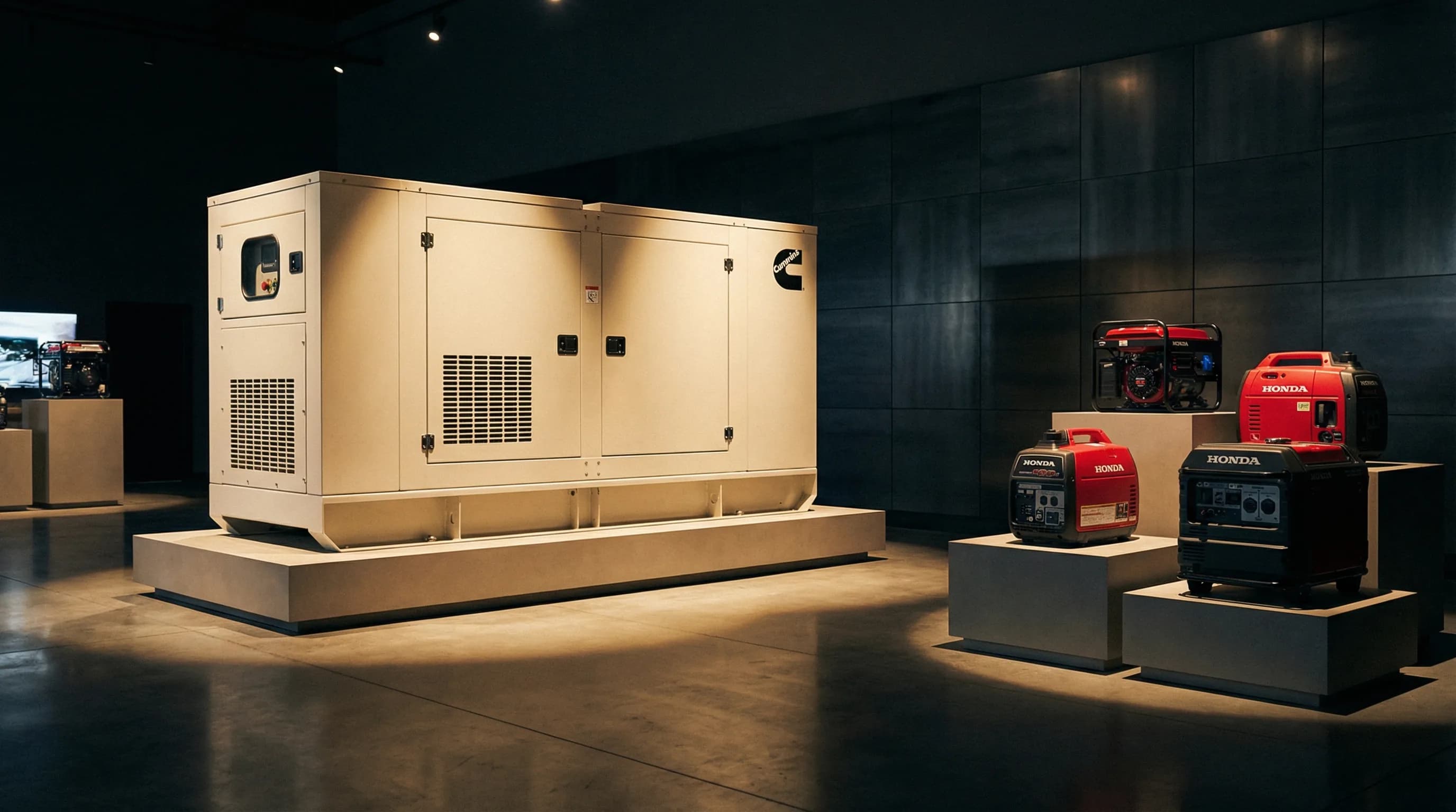 Générateurs Cummins et Honda Power dans un showroom